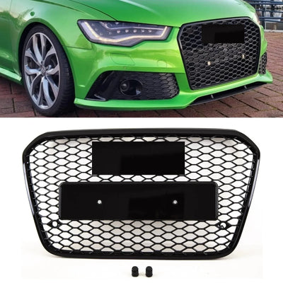 Fits Audi A6 S6 C7 11-15 Front Bumper Grille Honeycomb Gloss Black RS6 Style Badgeless - tradevehicleparts.co.uk