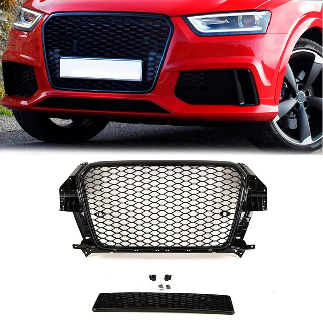 For Audi Q3 8U 2011-2015 Front Bumper Grille RS Style Honeycomb Gloss Black - image 2