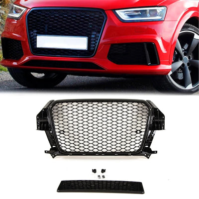 For Audi Q3 8U 2011-2015 Front Bumper Grille RS Style Honeycomb Gloss Black - tradevehicleparts.co.uk