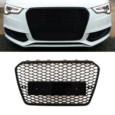Fits Audi A5 S5 2012-2016 Front Main Grille RS5 Style Honeycomb Gloss Black Badgeless - tradevehicleparts.co.uk