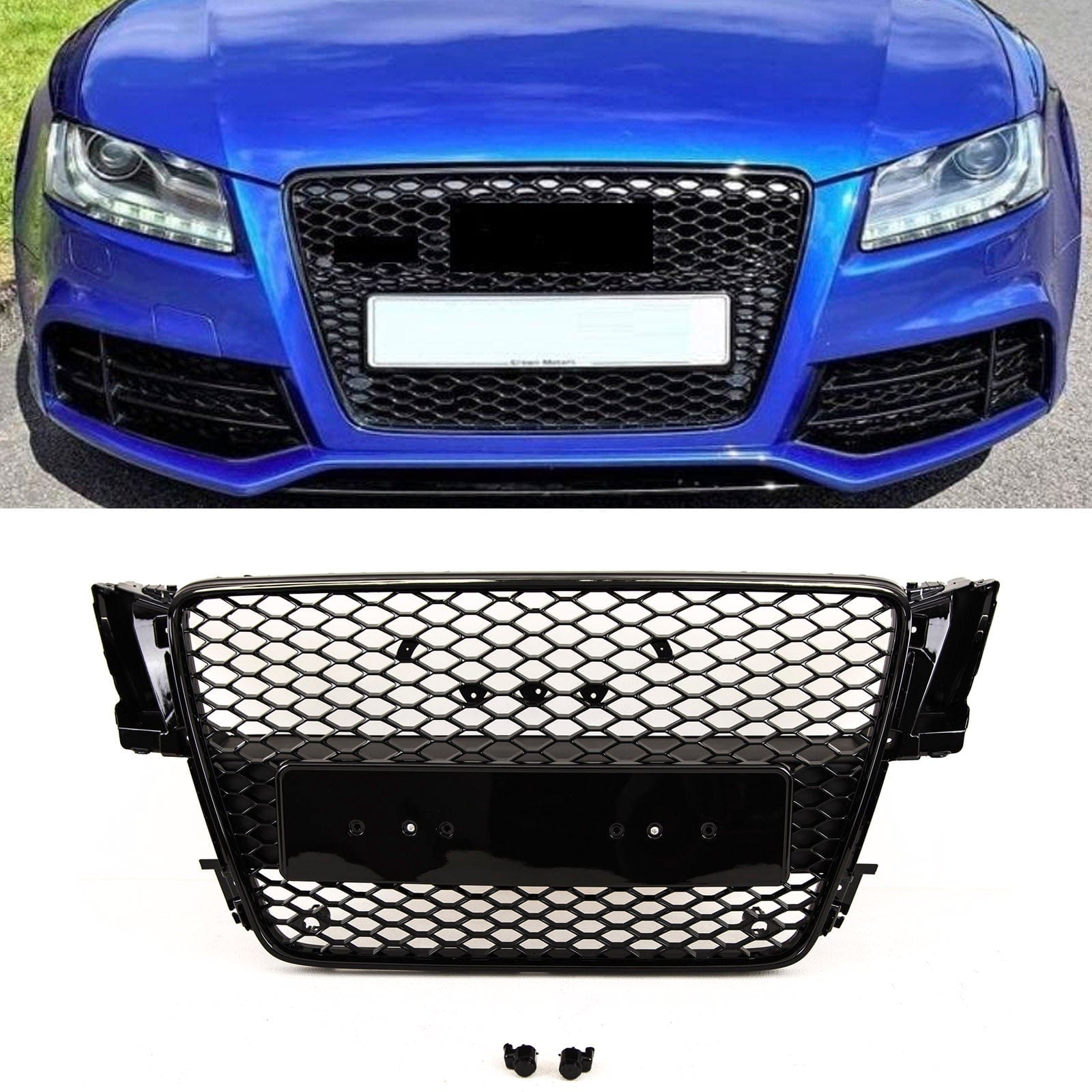AD5222 Fits Audi A5 S5 2007-2012 Front Main Grille Gloss Black RS5 Style Honeycomb Badgeless