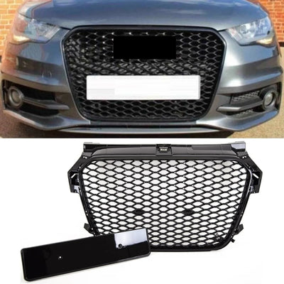 Fits Audi A1 S1 2011-2015 Front Main Grille Gloss Black Black Honeycomb RS1 Look Badgeless - tradevehicleparts.co.uk