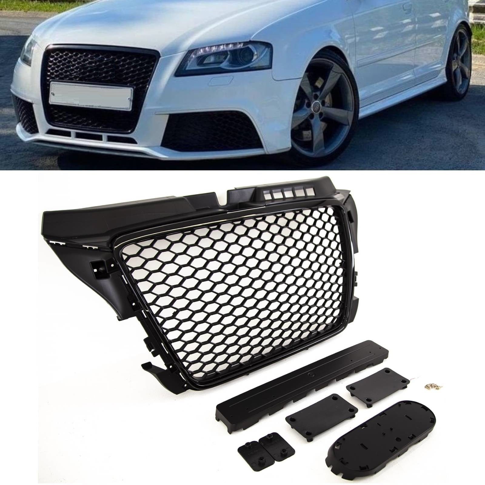 Audi A3 S3 2008-2012 Main Grille With Gloss Black Frame W/O PDC With Emblem Holder RS Look