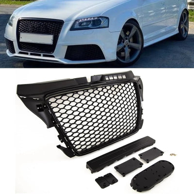 Fits Audi A3 S3 2008-2012 Main Grille With Gloss Black Frame W/O PDC With Emblem Holder RS Look - tradevehicleparts.co.uk