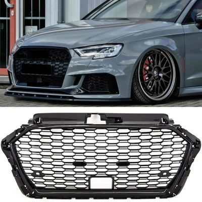 Fits Audi A3 S3 8V Facelift 2016-2020 Front Main Grille Black Honeycomb RS3 Look Badgeless - tradevehicleparts.co.uk