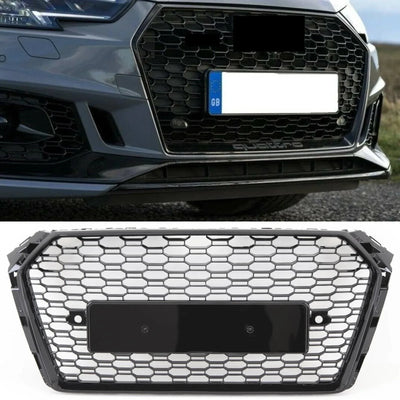 Fits Audi A4 S4 B9 2015-2018 Front Bumper Grille Gloss Black Honeycomb RS4 Style - tradevehicleparts.co.uk