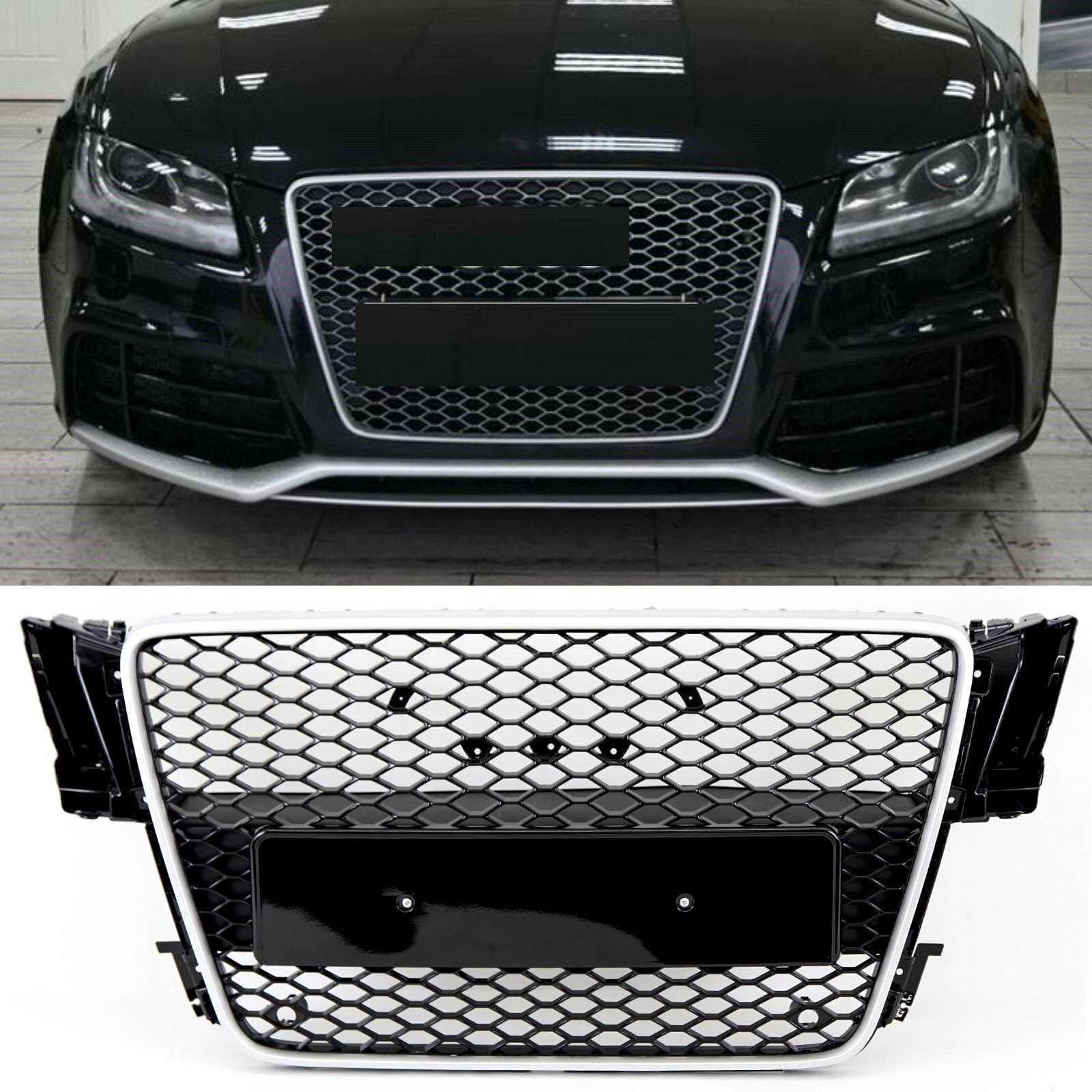 Audi A5 S5 2007-2011 Front Bumper Grille Honeycomb RS5 Style Gloss Black With Silver Frame