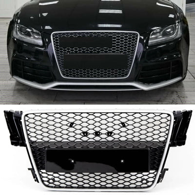 Fits Audi A5 S5 2007-2011 Front Bumper Grille Honeycomb RS5 Style Gloss Black With Silver Frame - tradevehicleparts.co.uk