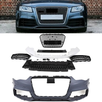 Fits Audi A5 S5 8T Facelift 2011-2016 Front Bumper Body Kit With Honeycomb Grilles RS5 Style Conversion - tradevehicleparts.co.uk