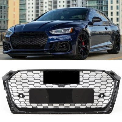 Fits Audi A5 S5 F5 2016-2020 Front Bumper Grille Honeycomb Gloss Black RS5 Style - tradevehicleparts.co.uk