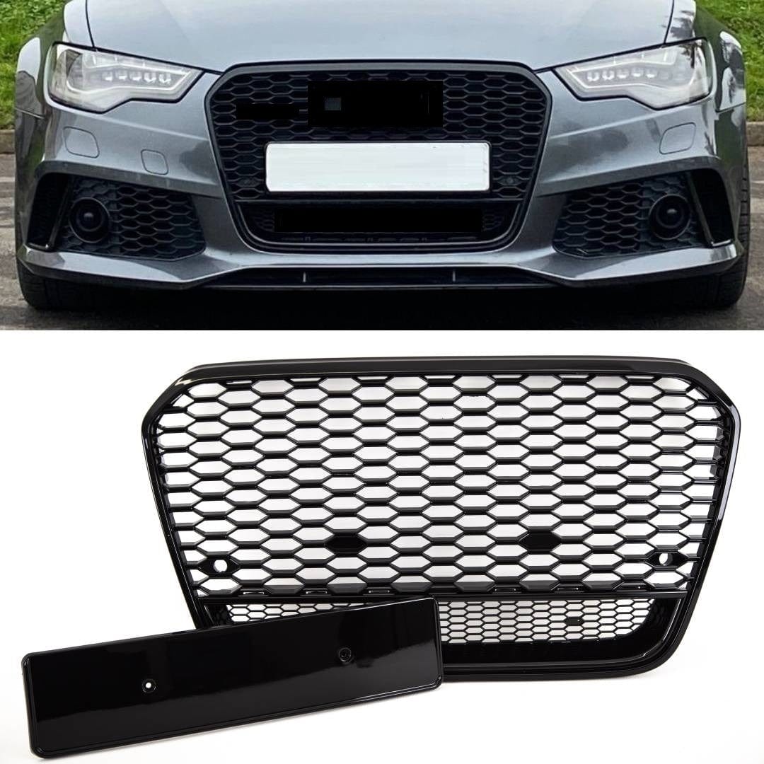 Audi A6 S6 2011-2014 Front Main Grille With PDC Gloss Black Honeycomb RS6 Look Badgeless