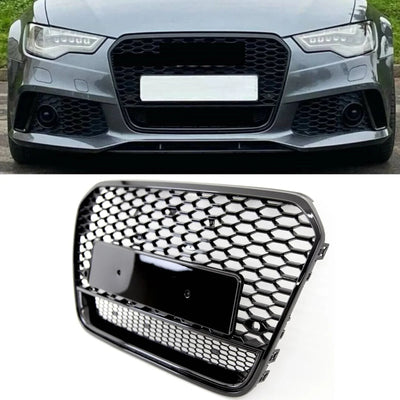 Fits Audi A6 S6 C7 2011-2015 Front Bumper Grille Honeycomb Gloss Black RS6 Style - tradevehicleparts.co.uk