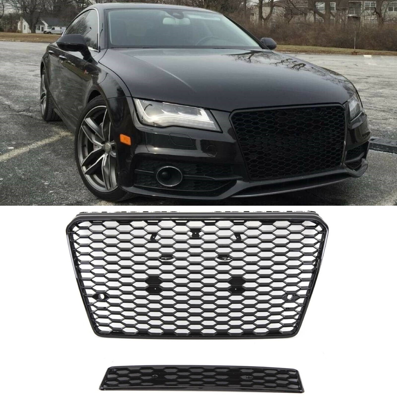 Audi A7 S7 2010-2014 Front Bumper Grille Honeycomb Gloss Black RS7 Style