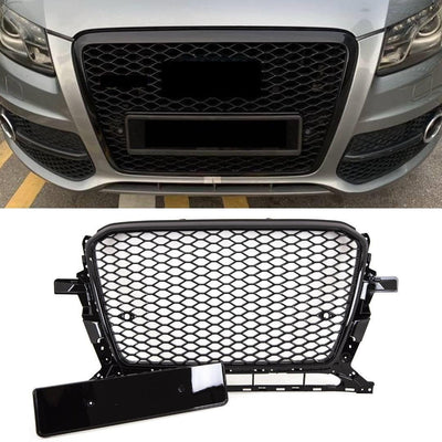 Fits Audi Q5 2012-2016 Front Main Grille Gloss Black Honeycomb RS Look Badgeless - tradevehicleparts.co.uk