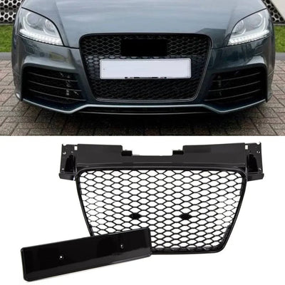 Fits Audi TT 2006-2014 Front Main Grille Gloss Black Honeycomb RS Look Badgeless - tradevehicleparts.co.uk