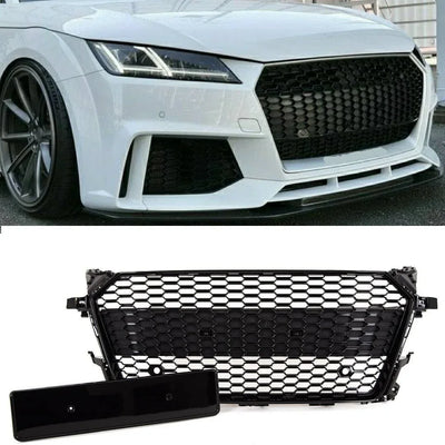 Fits Audi TT TTS 2014-2018 Front Main Grille Gloss Black Honeycomb RS Look Badgeless - tradevehicleparts.co.uk