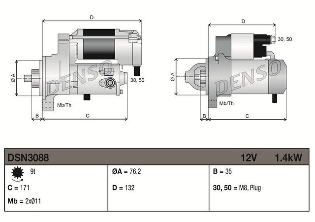 Denso Starter Motor DSN3088 - image 3