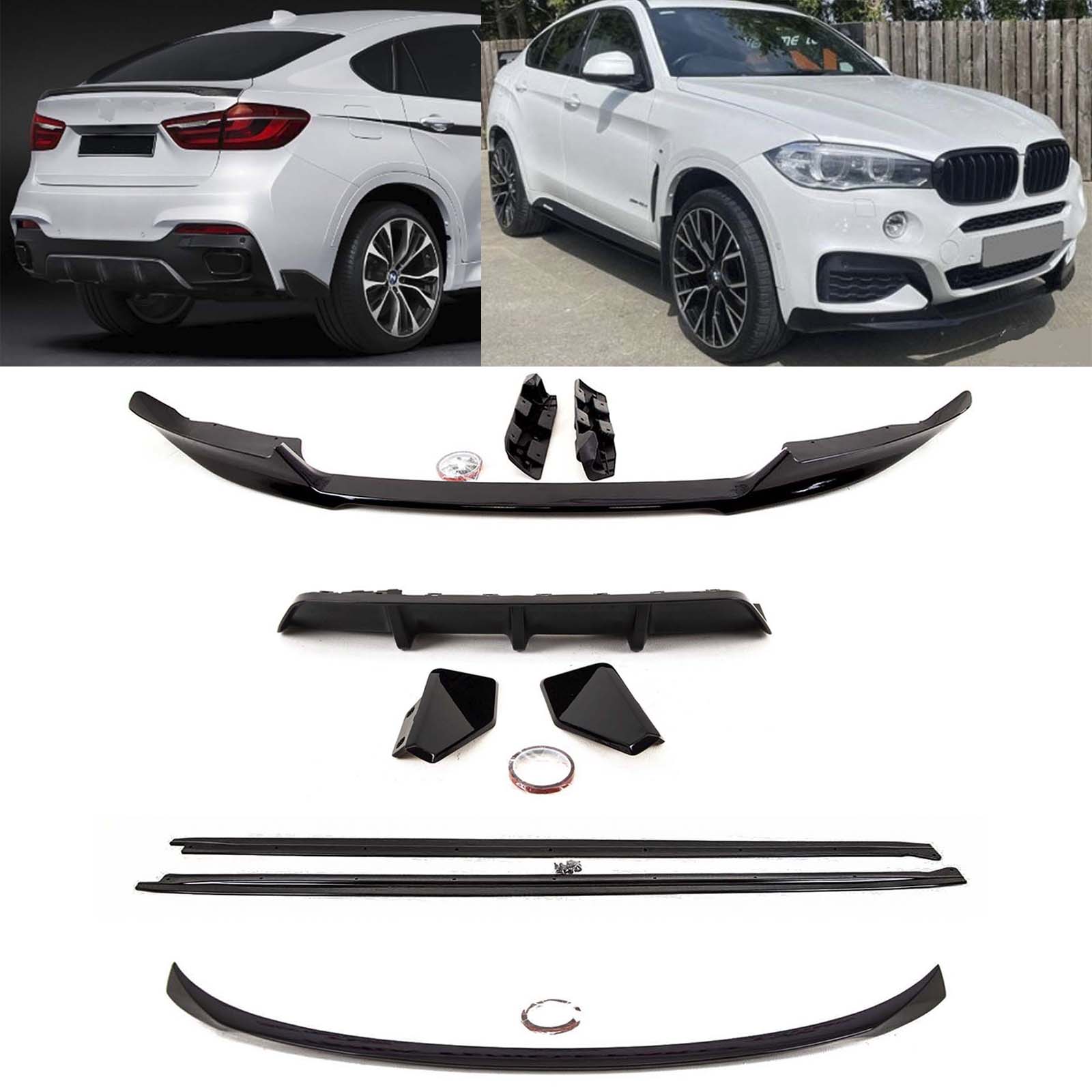 BM5302 BMW X6 F16 2015-2019 Aero Kit Front Splitter Rear Diffuser Side Skirts Boot Spoiler M Performance Style Gloss Black