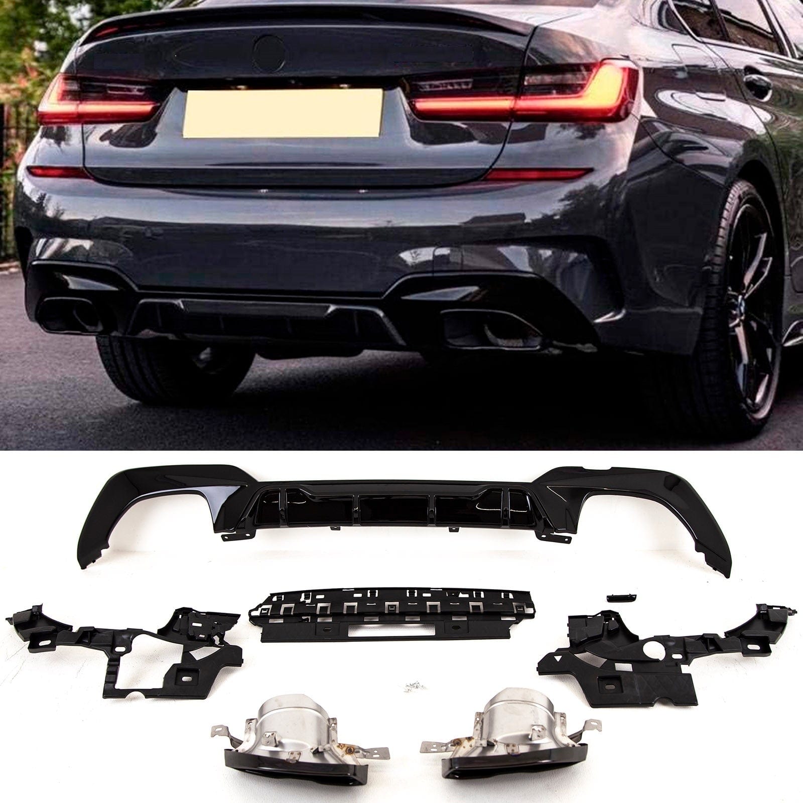BM5309 Fits BMW 3 Series G20 G21 2019-2022 Rear Bumper Diffuser Spoiler M Performance Style M340i Style Gloss Black