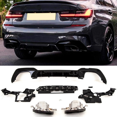 Fits BMW 3 Series G20 G21 2019-2022 Rear Bumper Diffuser Spoiler M Performance Style M340i Style Gloss Black - tradevehicleparts.co.uk