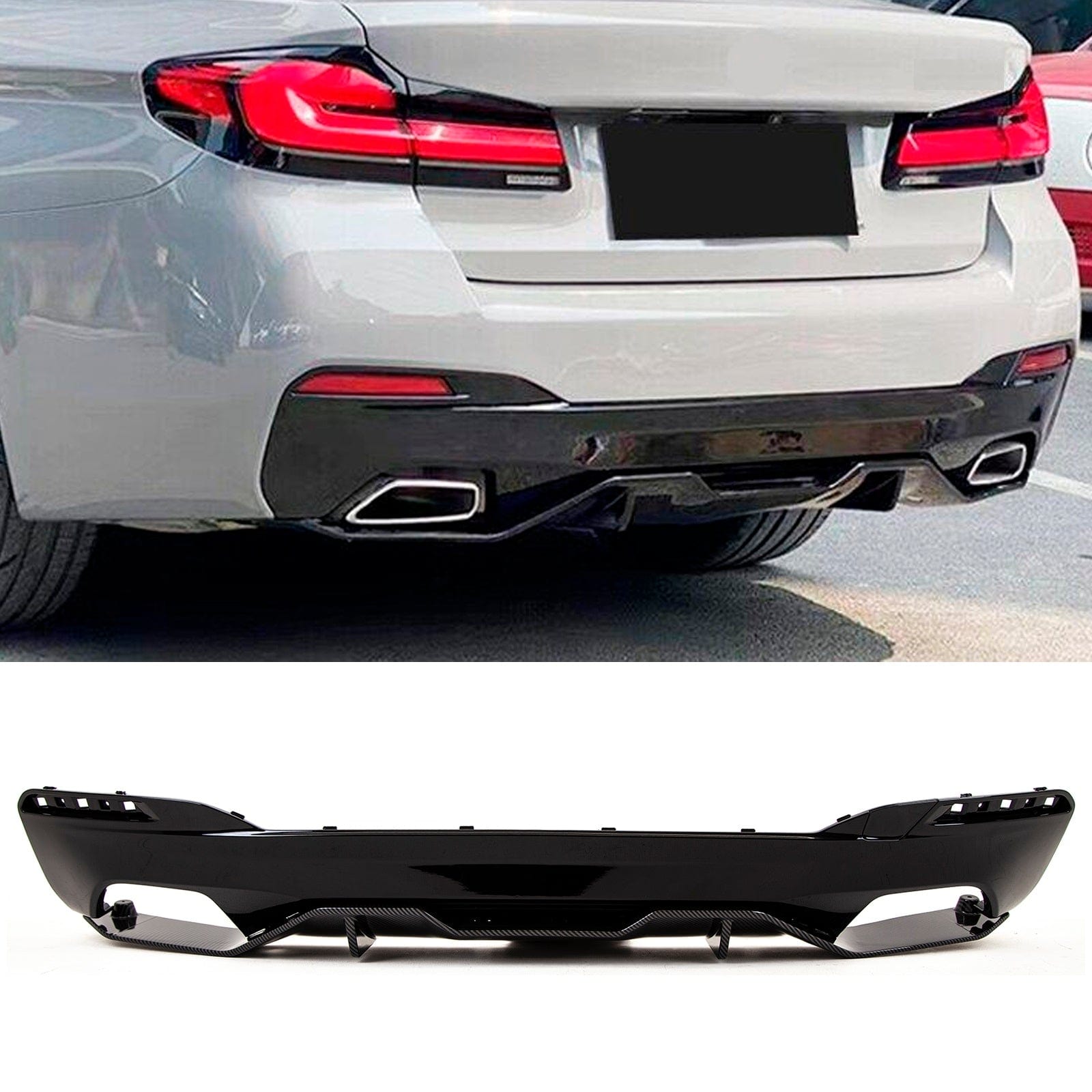 BM5326 Fits BMW 5 Series G30 G31 2017- Rear Bumper Diffuser Spoiler M Performance Style 3D Carbon Look