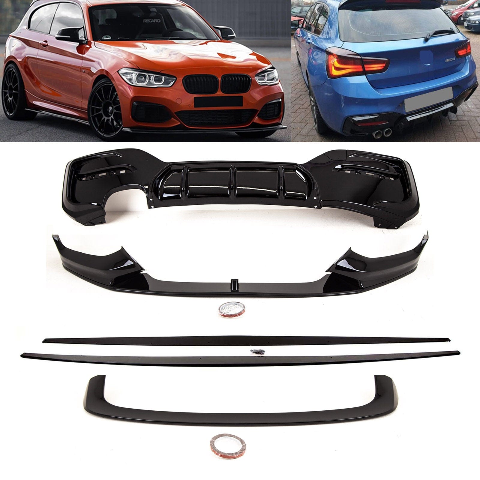 BM5333 BMW 1 Series F20 F21 LCI 2015-2019 Aero Body Kit Front Splitter Rear Diffuser Roof Spoiler Side Skirts M Performance Style Gloss Black