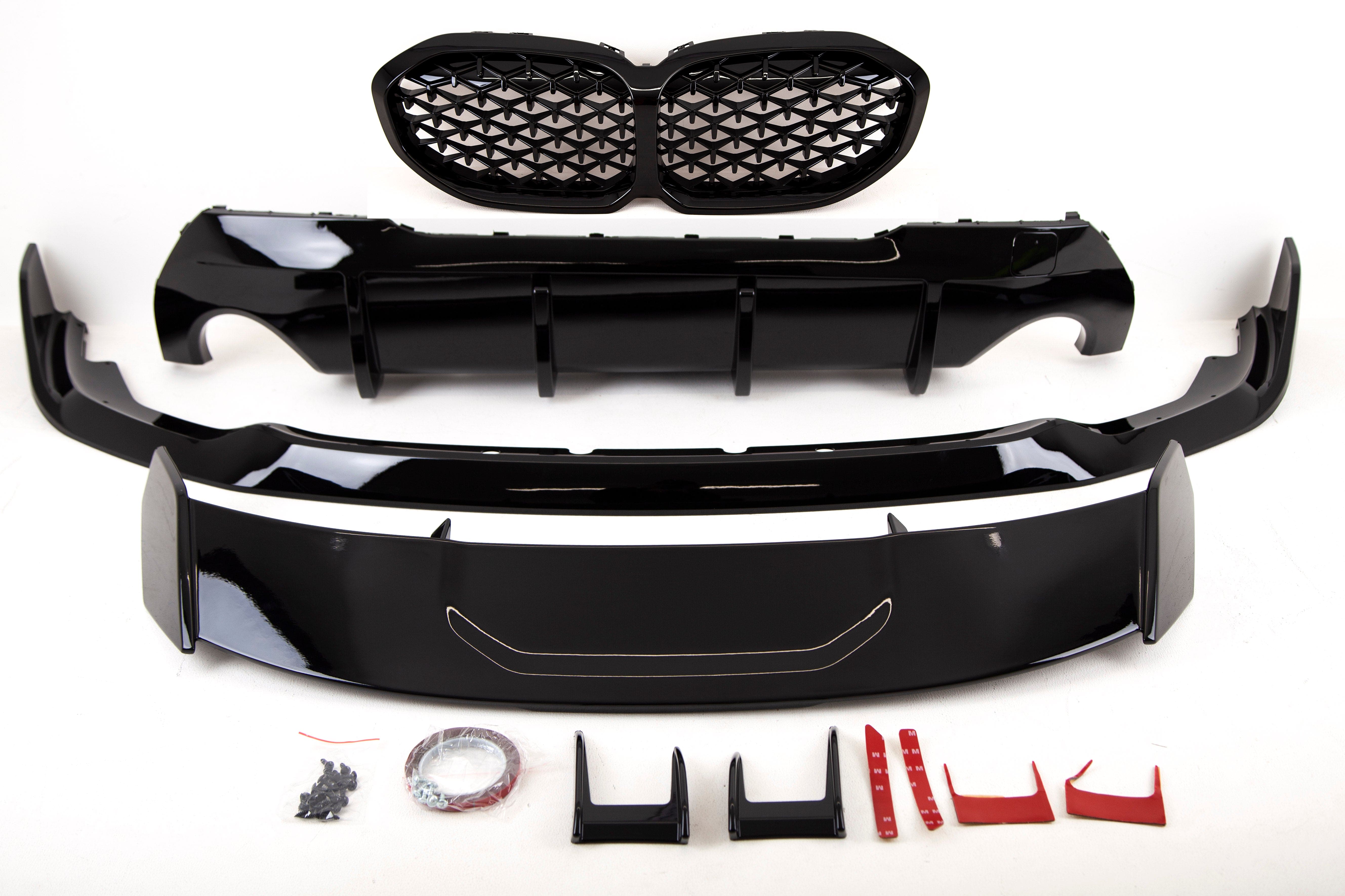 BM5335 BMW 1 Series F40 2019- Aero Bodykit Front Splitter Rear Diffuser Roof Spoiler Aero Canards M Performance Style Gloss Black