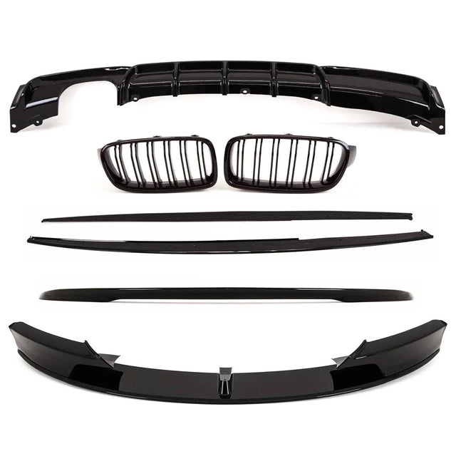 Fits BMW 3 Series F30 2012-2018 Aero Body Kit Front Splitter Rear Diffuser Boot Spoiler Kidney Grilles & Side Skirts Gloss Black - image 2