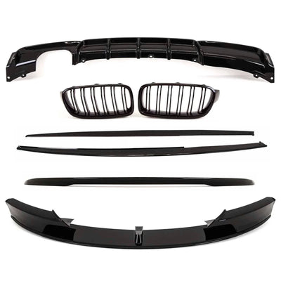 Fits BMW 3 Series F30 2012-2018 Aero Body Kit Front Splitter Rear Diffuser Boot Spoiler Kidney Grilles & Side Skirts M Performance Style Gloss Black - tradevehicleparts.co.uk