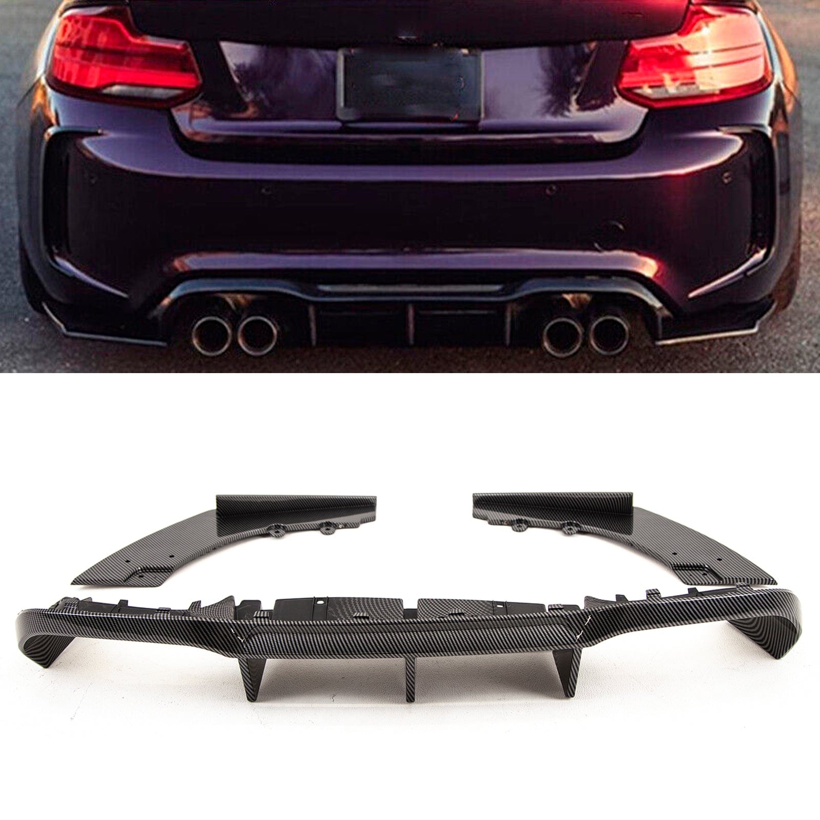 BM5381 BMW M2 F87 M2C 2016-2021 Rear Bumper Diffuser Splitter Valance Spoiler MTC Style Carbon Look