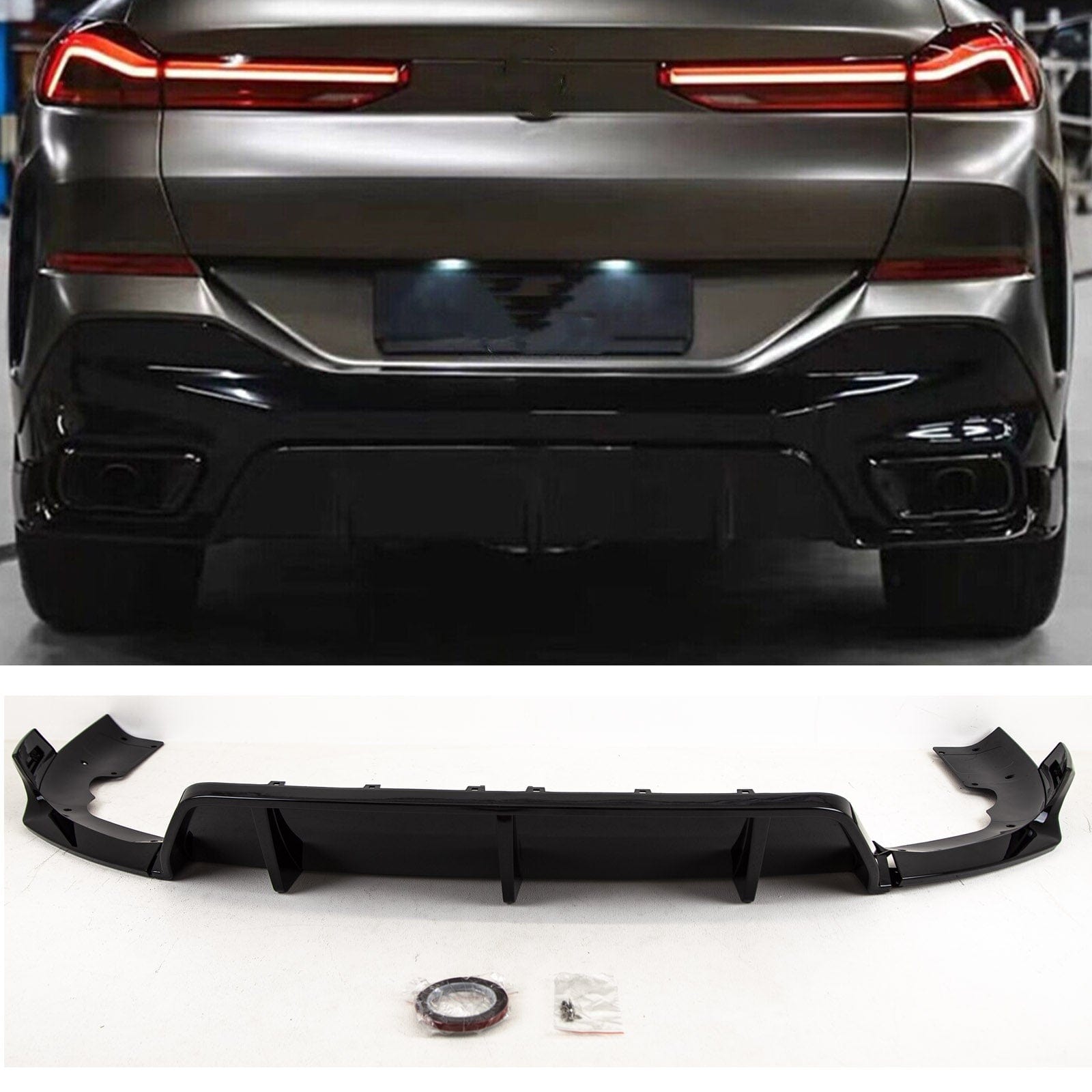 BM5384 BMW X6 G06 2019- Rear Bumper Diffuser Spoiler Black Series Knight Style Gloss Black