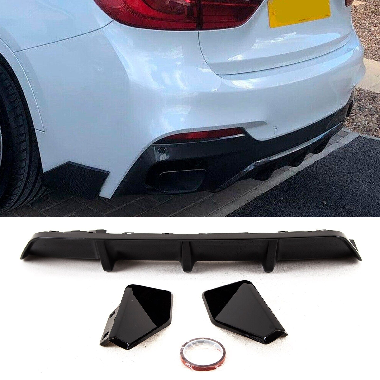 BM5387 BMW X6 F16 2015-2019 Rear Bumper Diffuser Spoiler M Performance Style Gloss Black