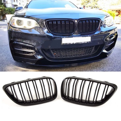 Fits BMW 2 Series F22 F23 M2 F87 2014-2021 Front Kidney Grilles Double Slats M2 Competition Style Gloss Black - tradevehicleparts.co.uk