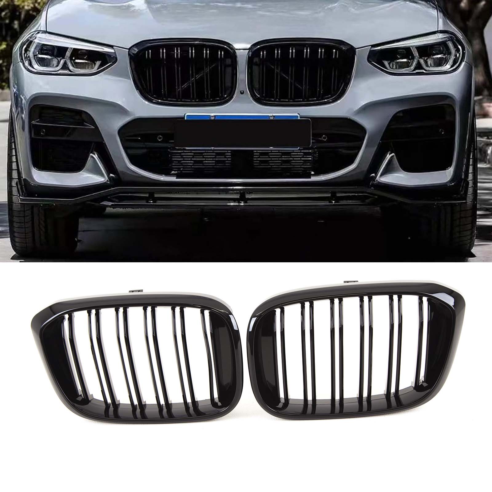 BM5405 BMW X3 G01 X4 G02 Pre-LCI 2018- Front Kidney Grilles Double Slats M Performance Style Gloss Black