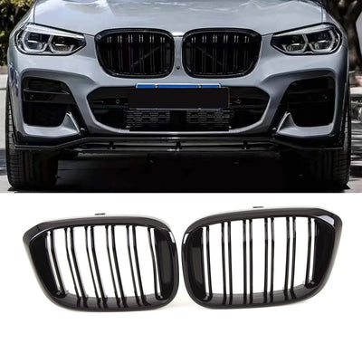 Fits BMW X3 G01 X4 G02 Pre-LCI 2018- Front Kidney Grilles Double Slats M Performance Style Gloss Black - tradevehicleparts.co.uk