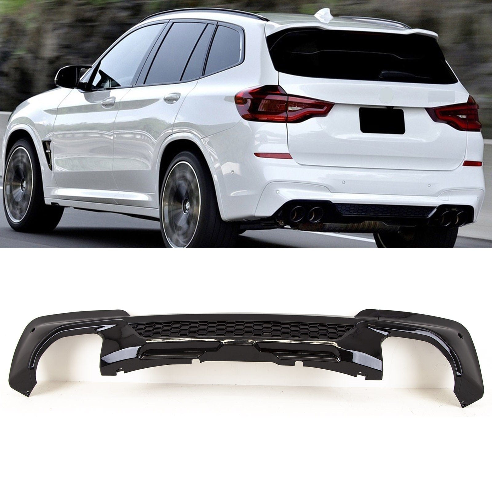 BM5410 Fits BMW X3 G01 2018- Rear Bumper Diffuser Valance Spoiler X3M Performance Look Gloss Black