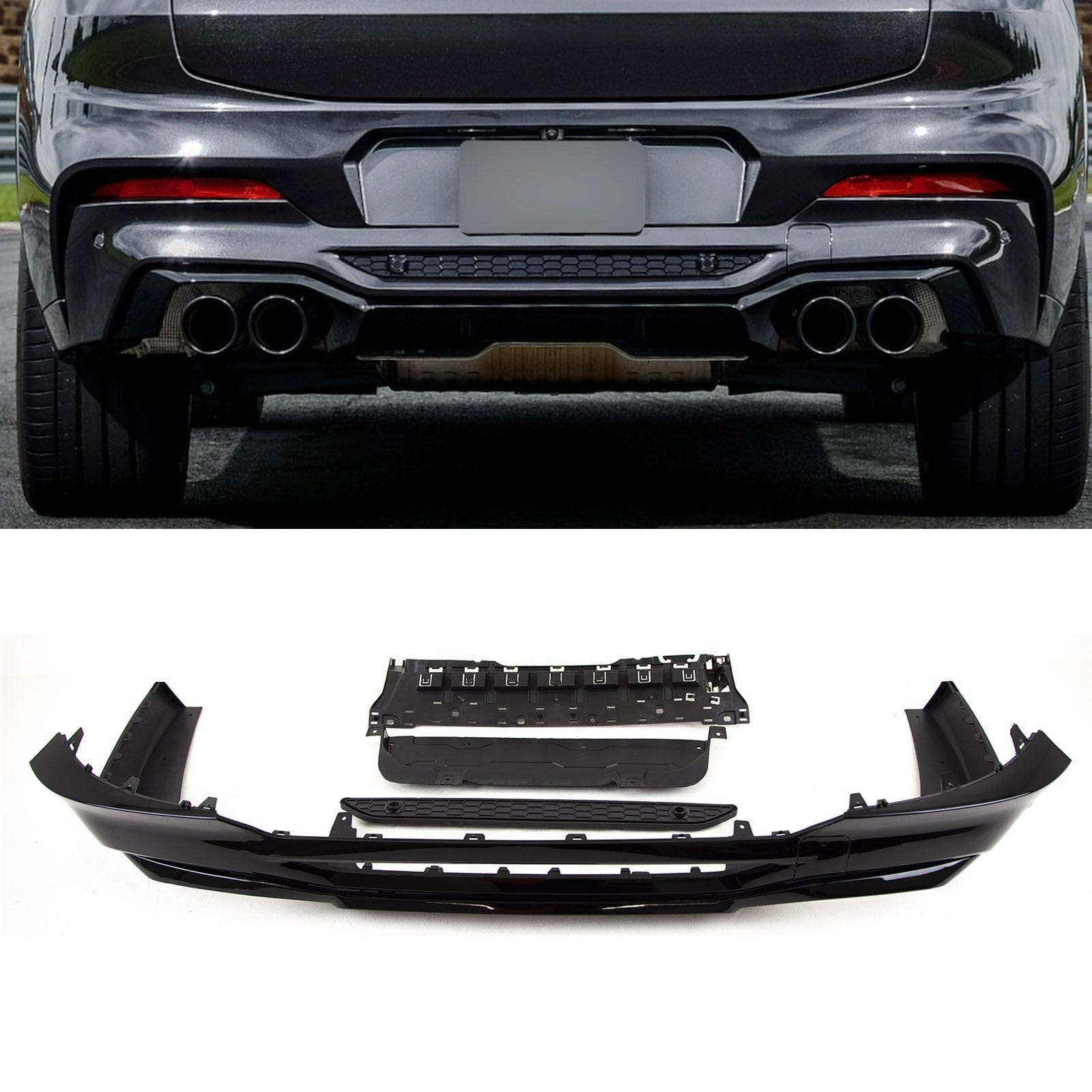 BM5414 BMW X4 G02 2018- Rear Bumper Diffuser Spoiler M Sport Performance Style Gloss Black