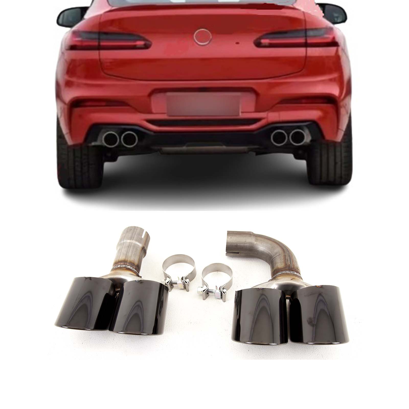 BM5415 BMW X4 G02 2018- Exhaust Tips Tailpipe Muffler Silencer Quad X4M Style Gloss Black