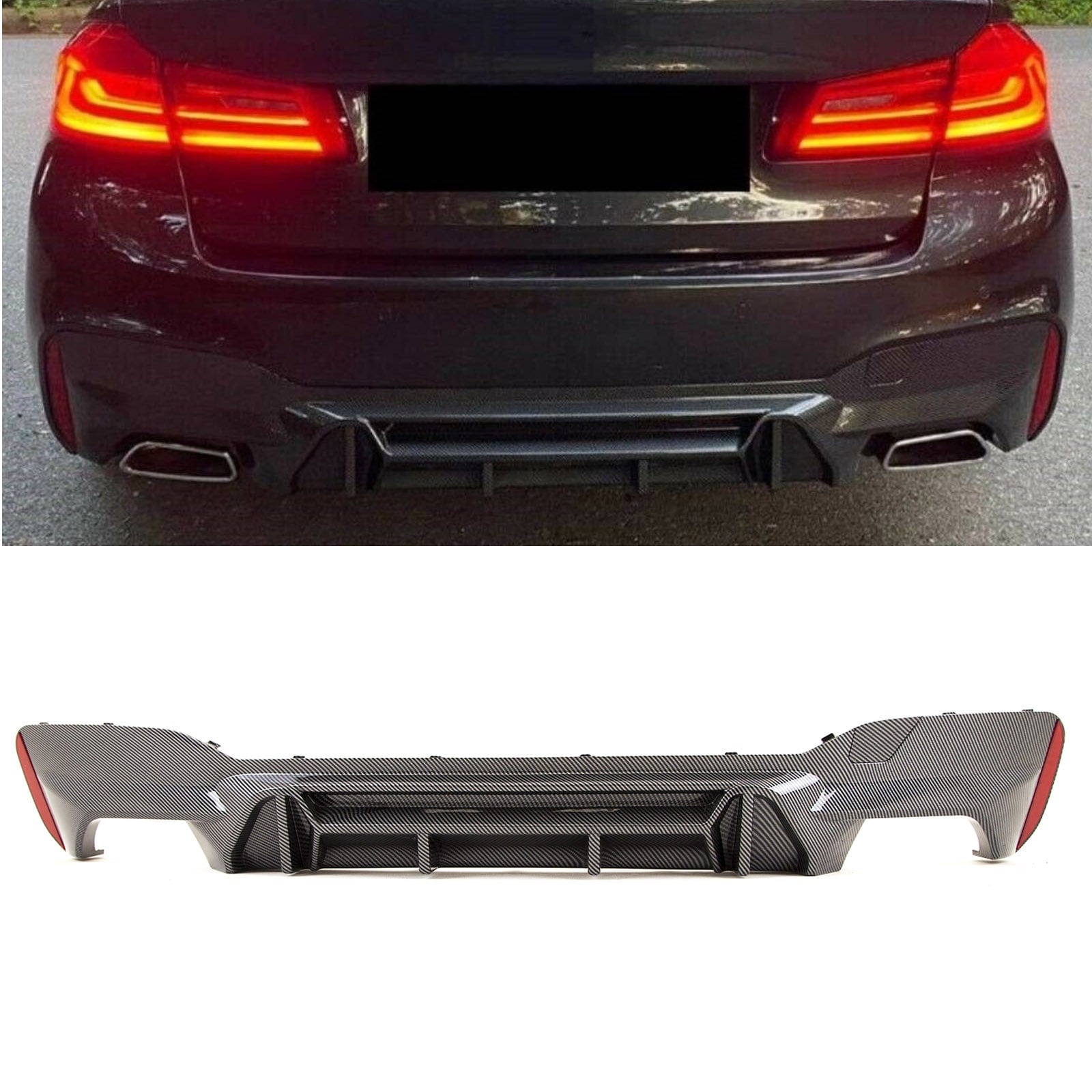 BM5423 BMW 5 Series G30 G31 2017- M5 Style Rear Bumper Diffuser Carbon Look