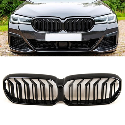 Fits BMW 5 Series G30 G31 LCI 2020-2023 Front Kidney Grilles Twin Double Slats M5 Look Gloss Black - tradevehicleparts.co.uk