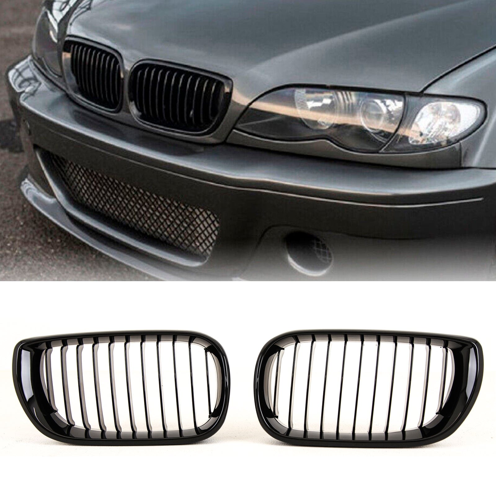 BM5485 BMW 3 Series E46 LCI 2002-2005 Front Kidney Grilles Single Slat Gloss Black