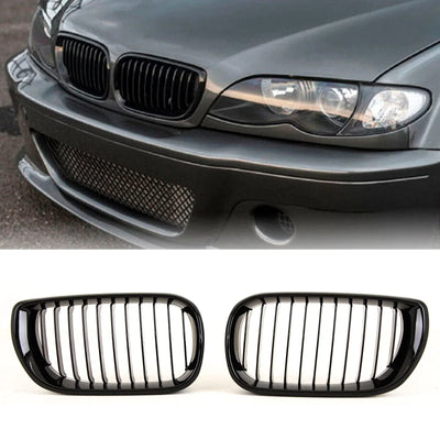 Fits BMW 3 Series E46 LCI 2002-2005 Front Kidney Grilles Single Slat Gloss Black - tradevehicleparts.co.uk