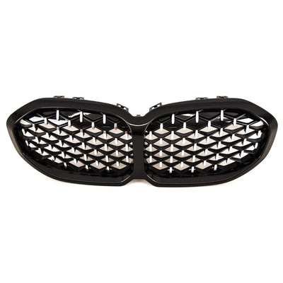 Fits BMW 1 Series F40 2019- Front Kidney Grilles Diamond Style Gloss Black & Chrome - tradevehicleparts.co.uk