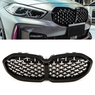 Fits BMW 1 Series F40 2019- Front Kidney Grilles Diamond Style Gloss Black & Chrome - tradevehicleparts.co.uk