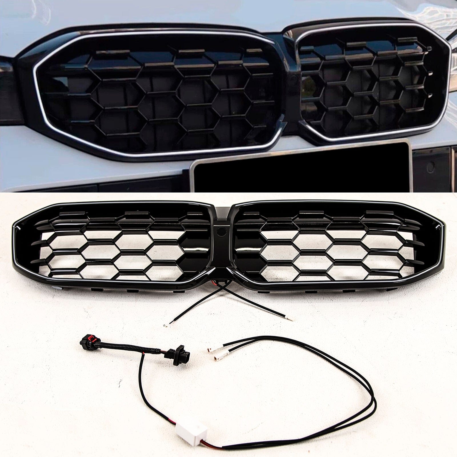 BM5488 BMW 3 Series G20 G21 LCI 2022- Front Kidney Grilles Diamond Style Gloss Black With LED Light