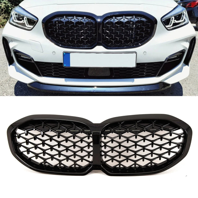 Fits BMW 1 Series F40 2019- Front Kidney Grilles Gloss Black - image 2