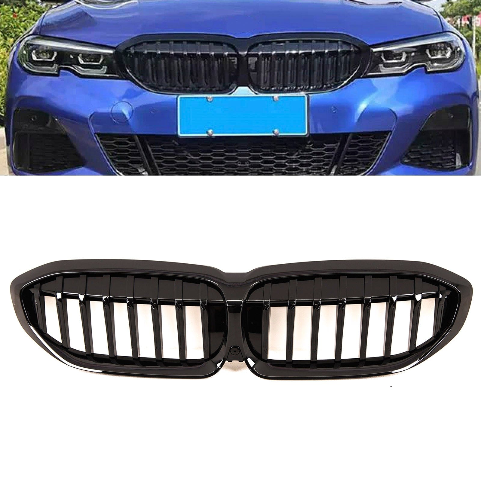 BM5492 Fits BMW 3 Series G20 G21 2019-2022 Front Kidney Grilles Single Slats M Performance Style Gloss Black