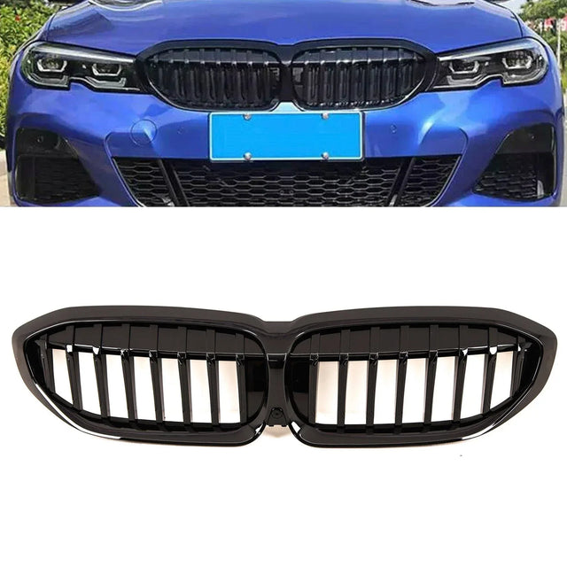 Fits BMW 3 Series G20 G21 2019-2022 Front Kidney Grilles Single Slats Gloss Black - image 2