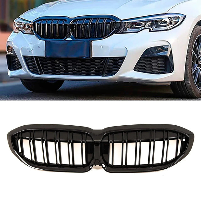 Fits BMW 3 Series G20 G21 2019-2022 Front Kidney Grilles Twin Slats Gloss Black - image 2