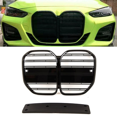 Fits BMW 4 Series G22 G23 2020- Front Kidney Grilles Twin Slats Gloss Black - tradevehicleparts.co.uk